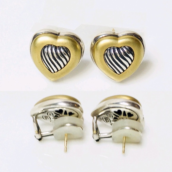David Yurman Sterling 18k Cable Heart Earrings - Picture 3 of 7